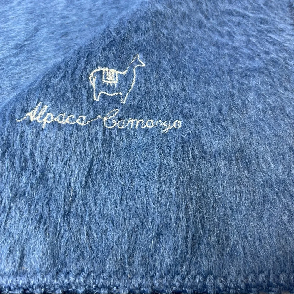 Alpaca Camargo Blue Navy Fringed Scarf Wrap 9” x 80”